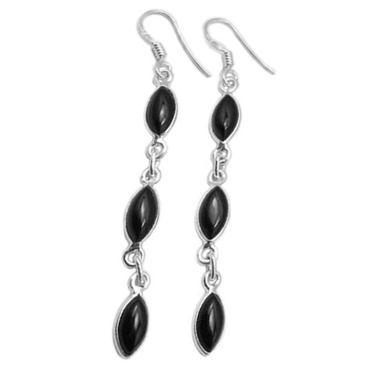 Boucles d’oreilles pendantes onyx noir en argent massif 925