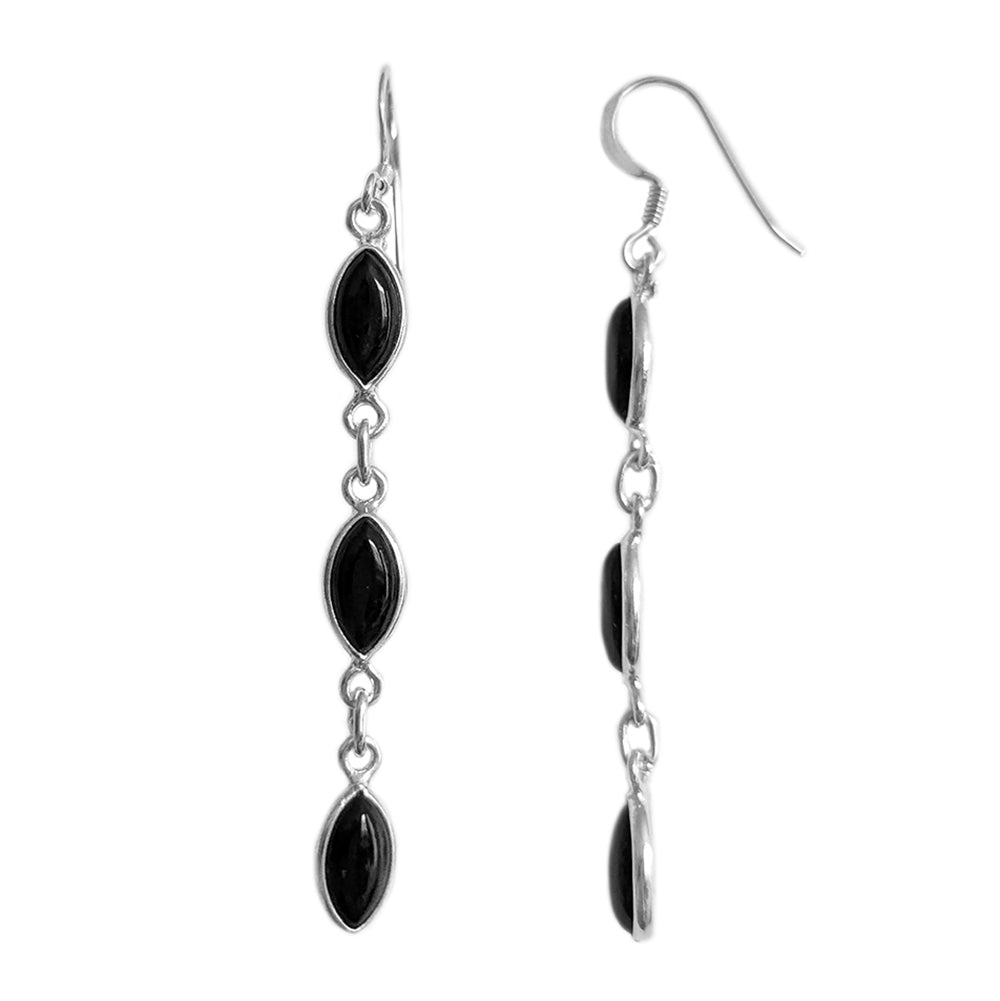 Boucles d’oreilles pendantes onyx noir en argent massif 925