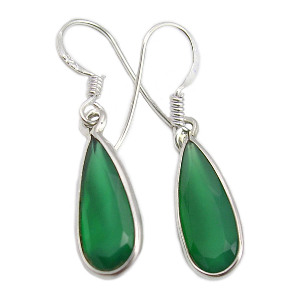 Green onyx sterling silver drop earrings