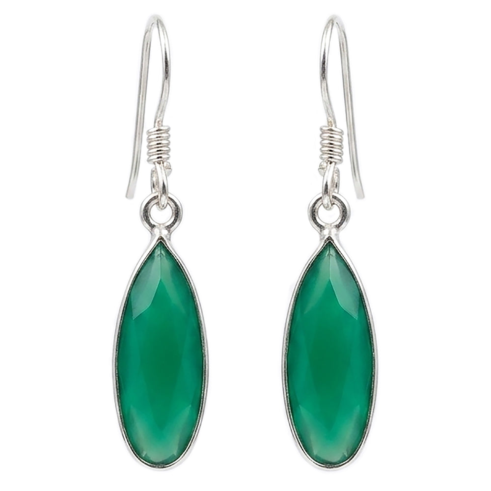 Green onyx sterling silver drop earrings