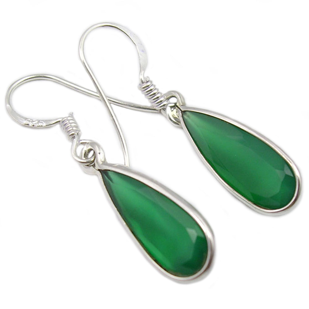 Green onyx sterling silver drop earrings