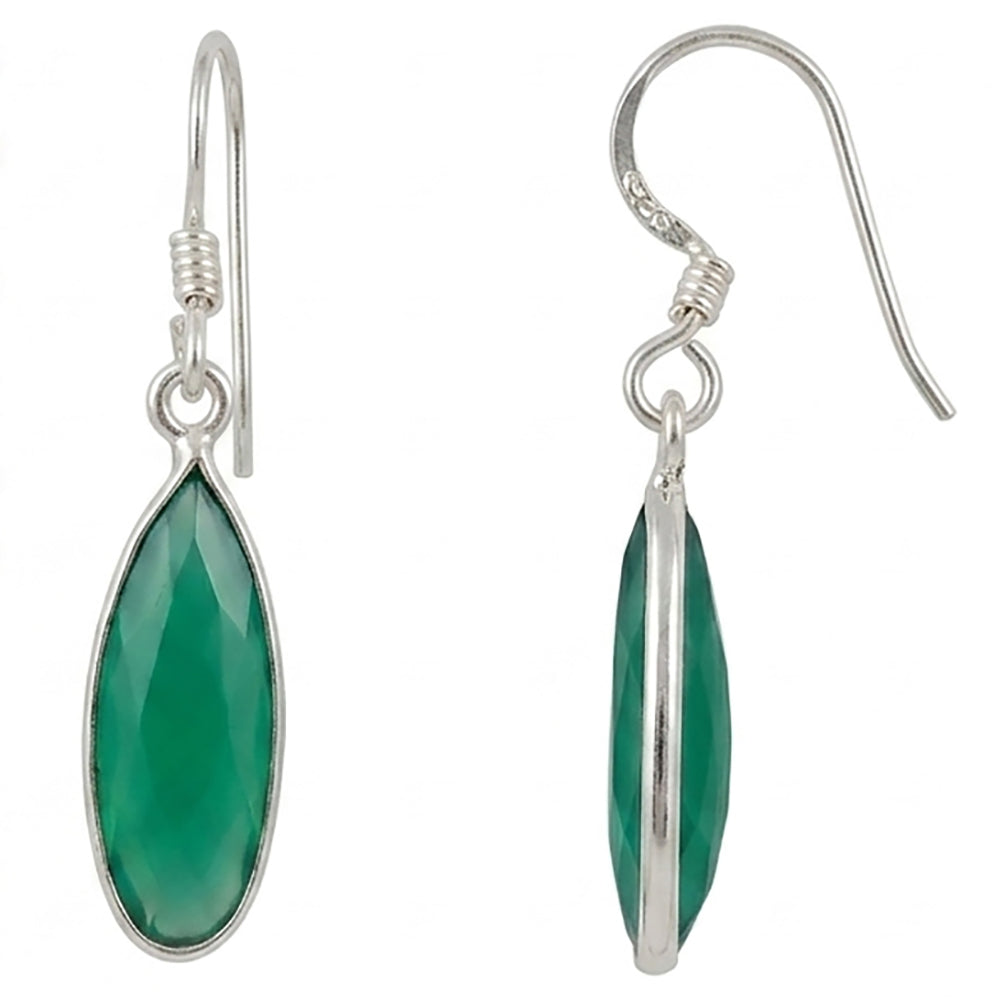 Green onyx sterling silver drop earrings