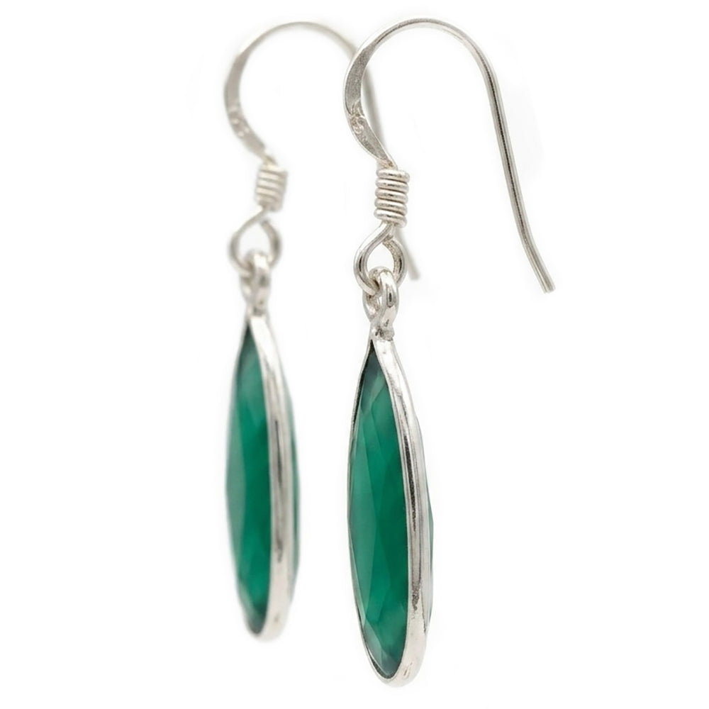 Green onyx sterling silver drop earrings
