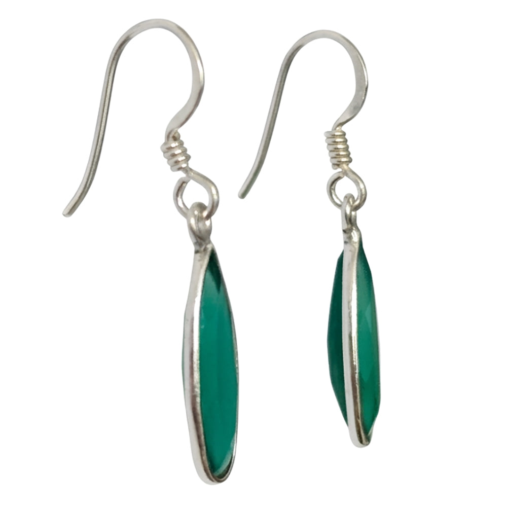 Green onyx sterling silver drop earrings