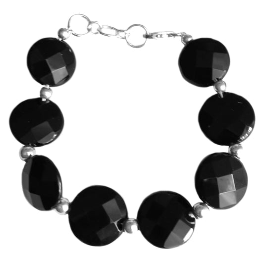 Bracelet onyx noir en argent massif 925