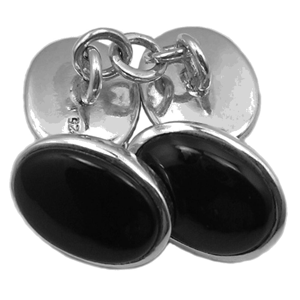 Boutons de manchette onyx noir en argent massif 925