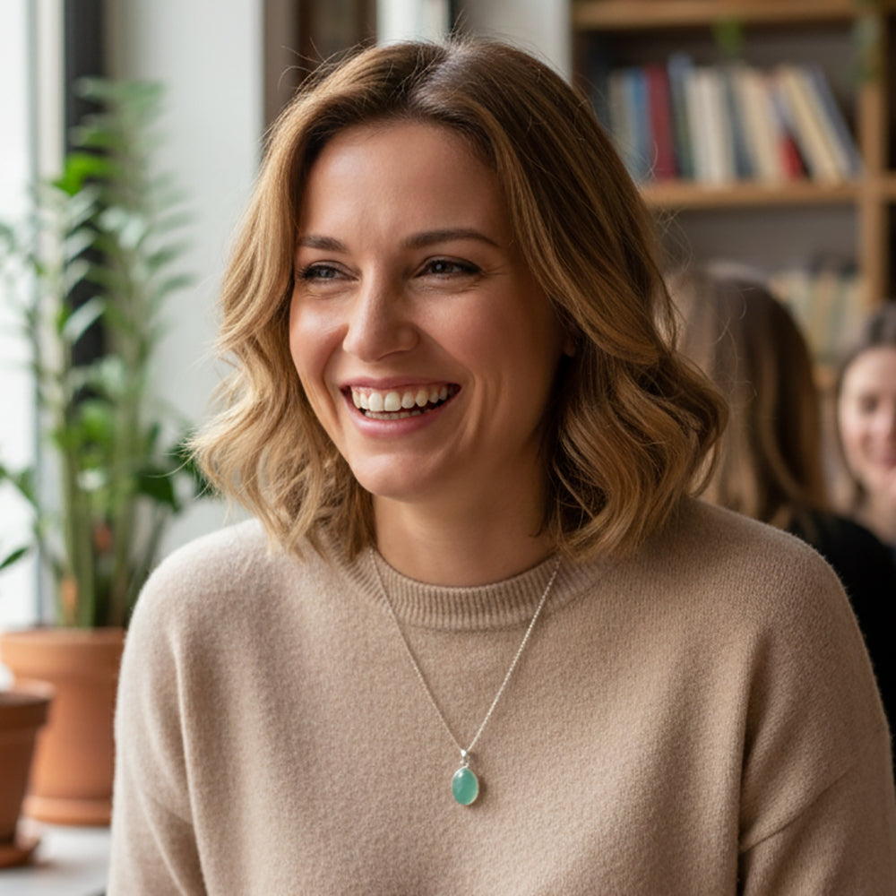 Pendentif calcédoine verte en argent massif 925