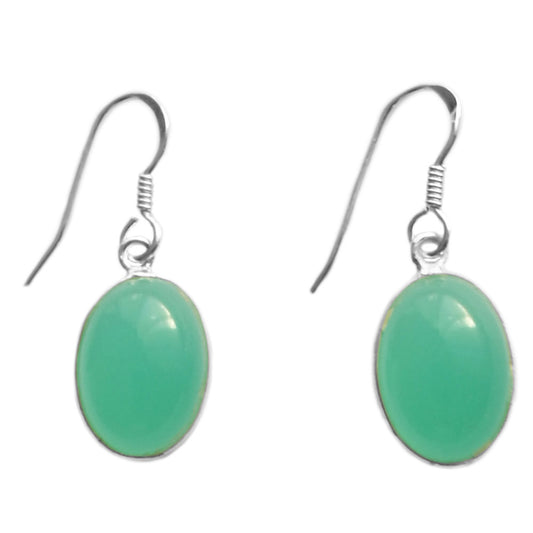 Boucles d’oreilles pendantes calcédoine verte en argent massif 925