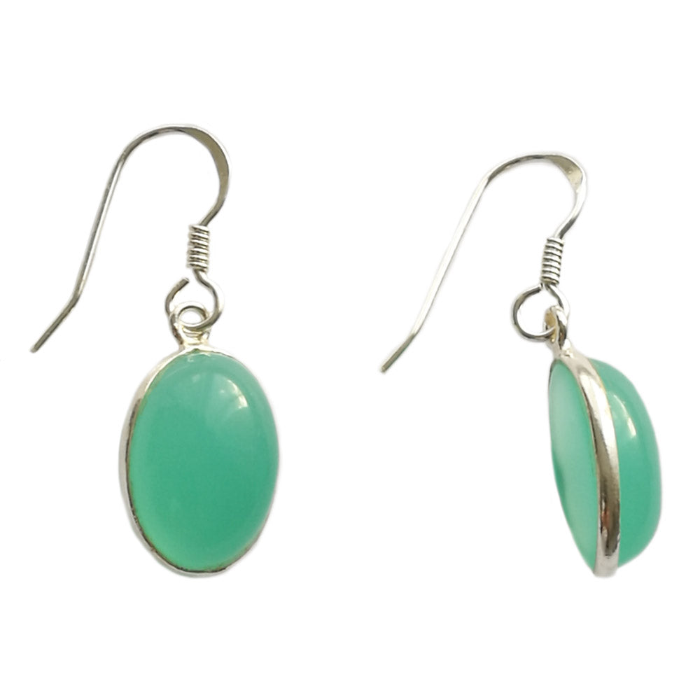 Boucles d’oreilles pendantes calcédoine verte en argent massif 925