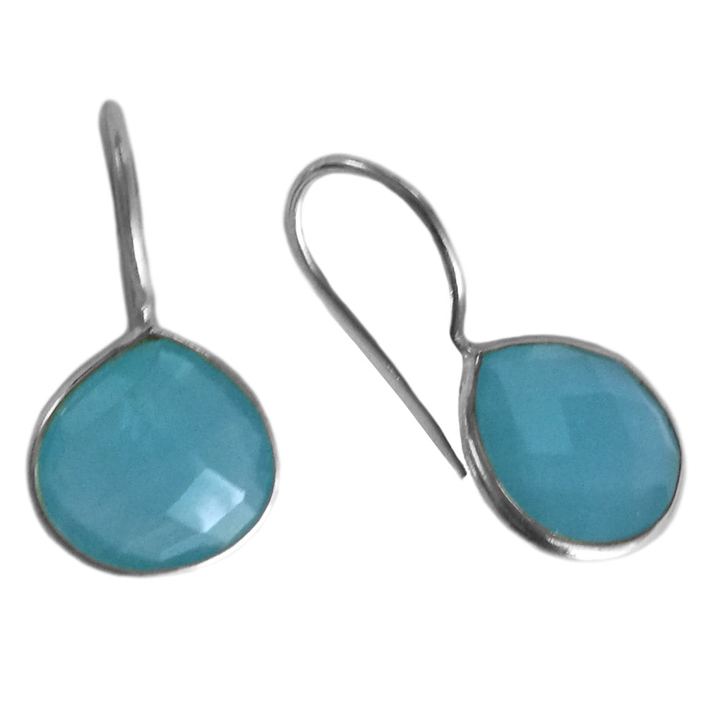 Boucles d’oreilles pendantes calcédoine aqua en argent massif 925