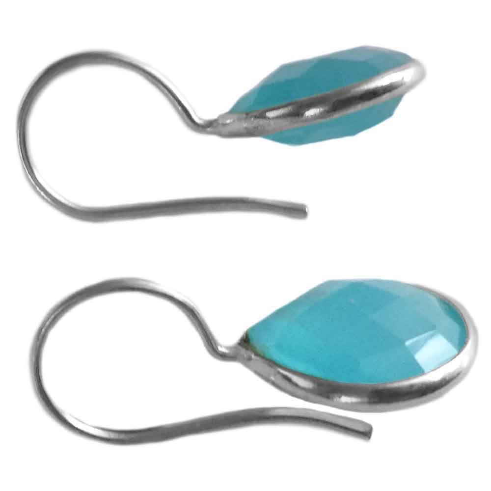 Boucles d’oreilles pendantes calcédoine aqua en argent massif 925