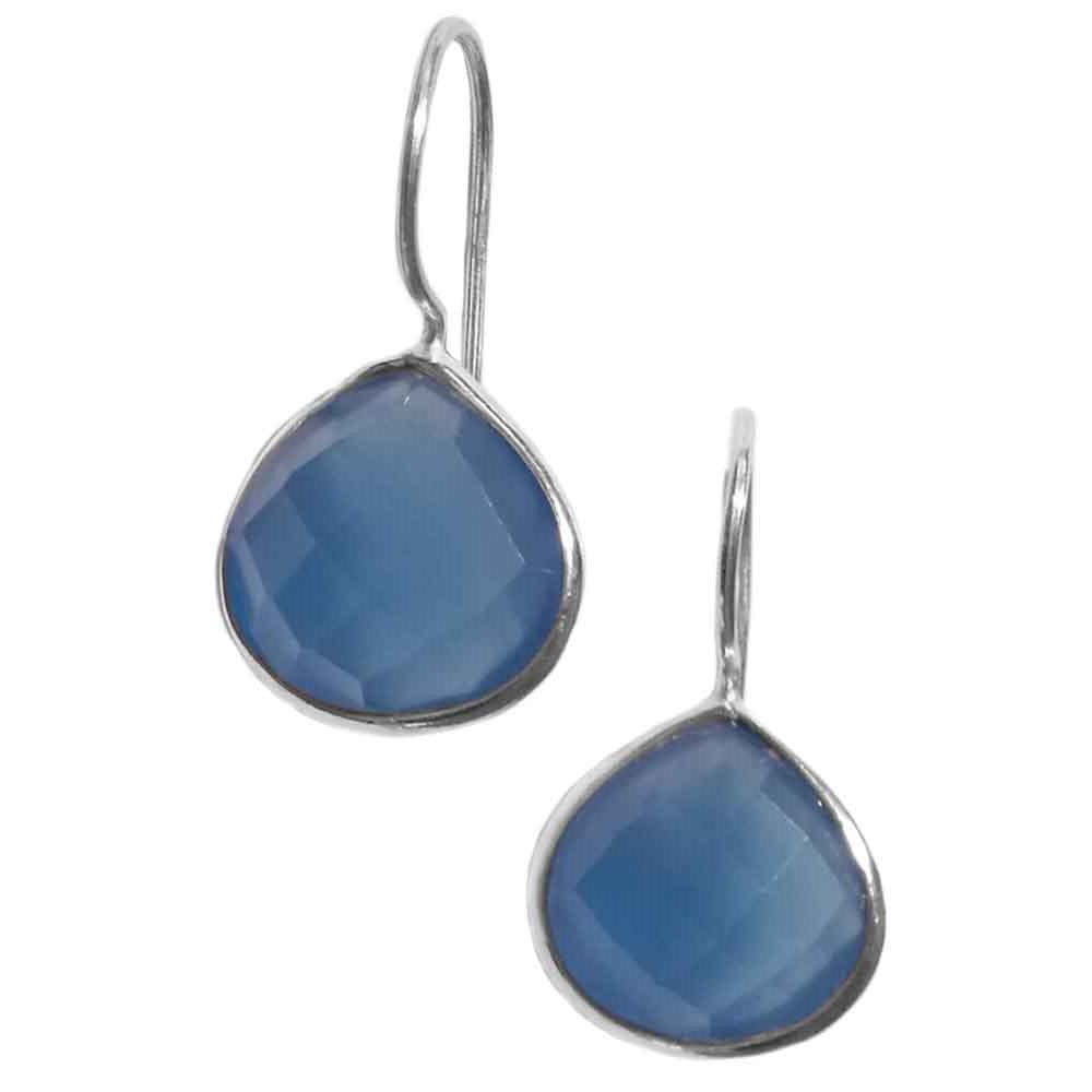 Boucles d’oreilles pendantes calcédoine bleue en argent massif 925