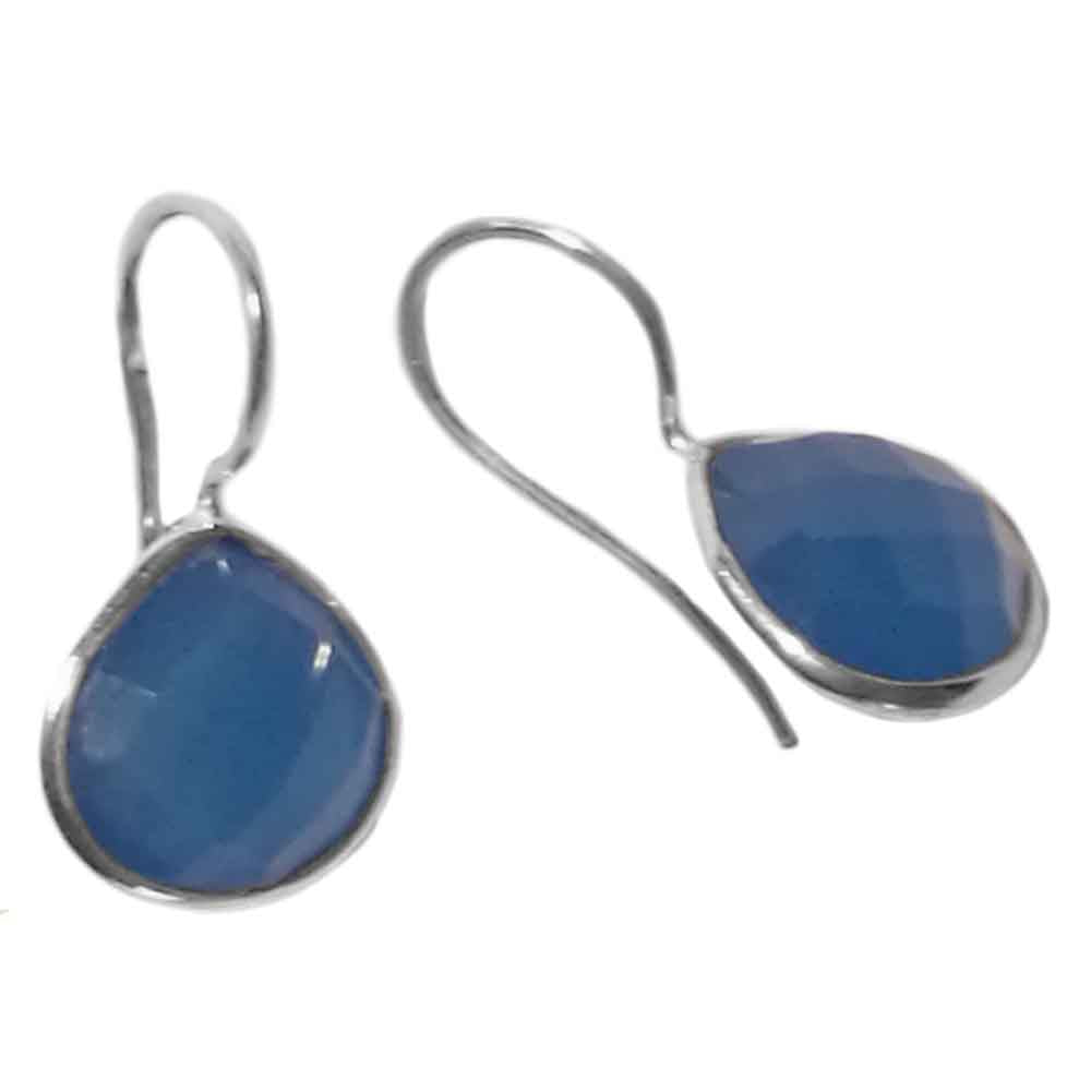 Boucles d’oreilles pendantes calcédoine bleue en argent massif 925