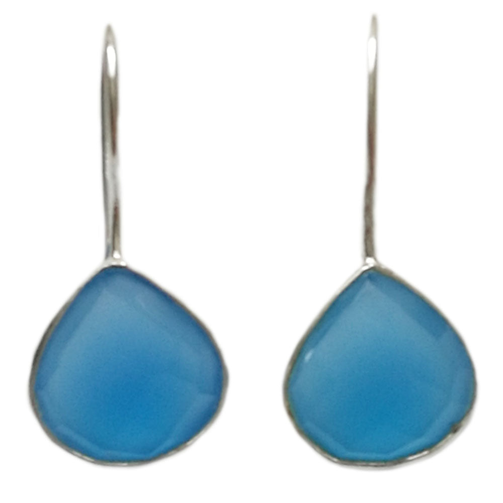 Boucles d’oreilles pendantes calcédoine bleue en argent massif 925