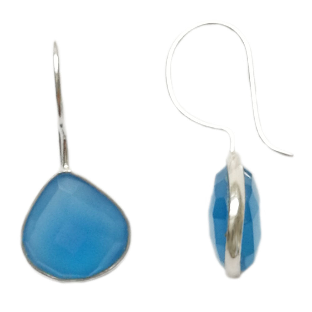 Boucles d’oreilles pendantes calcédoine bleue en argent massif 925