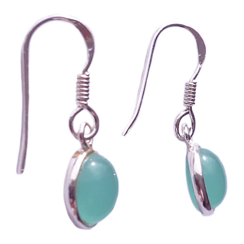 Boucles d’oreilles calcédoine verte en argent massif 925