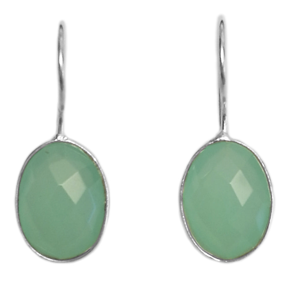 Boucles d’oreilles calcédoine verte en argent massif 925