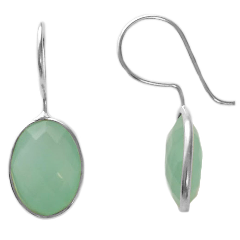 Boucles d’oreilles calcédoine verte en argent massif 925