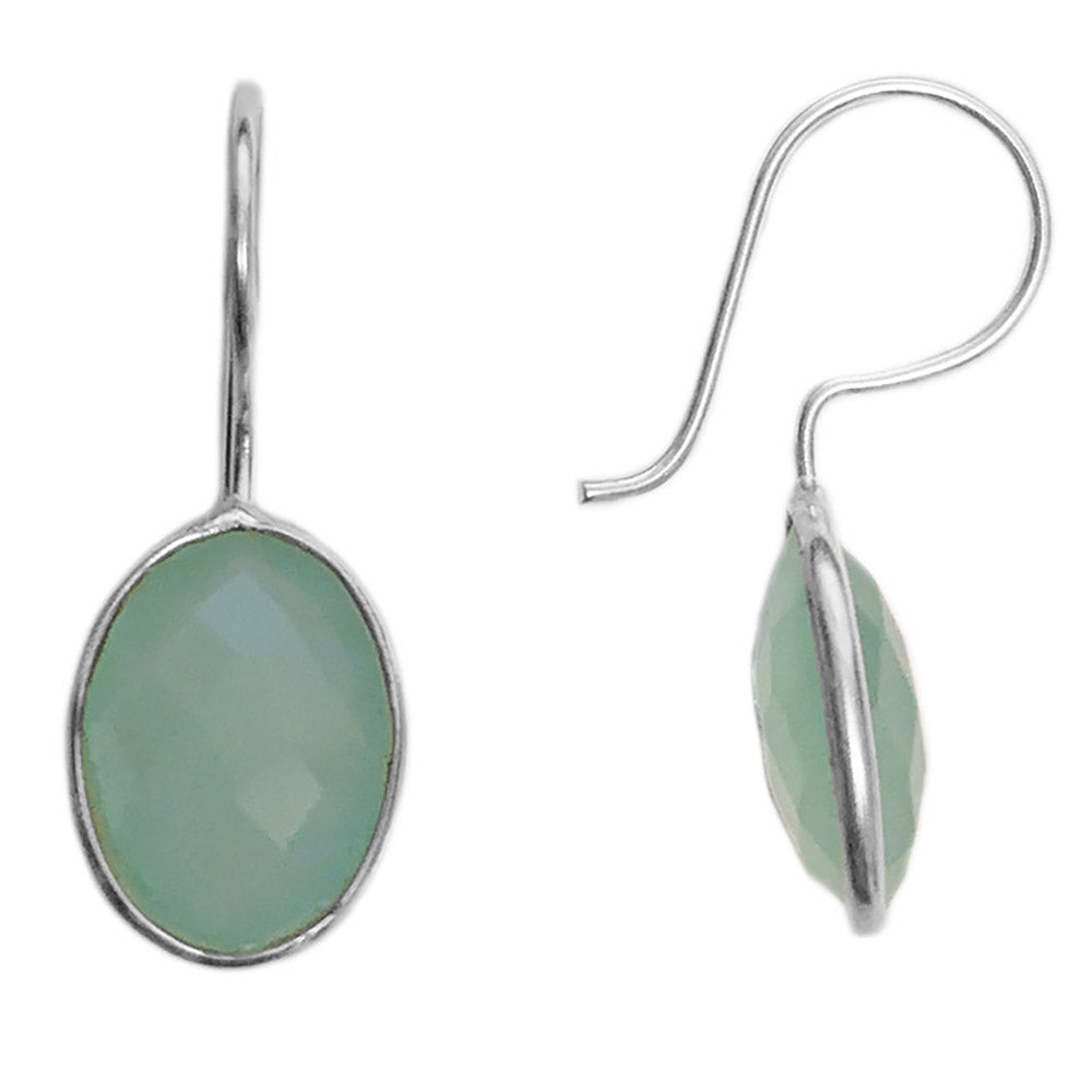 Boucles d’oreilles calcédoine verte en argent massif 925
