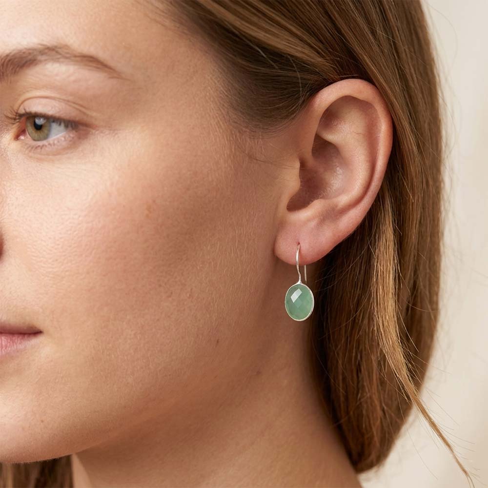 Boucles d’oreilles calcédoine verte en argent massif 925