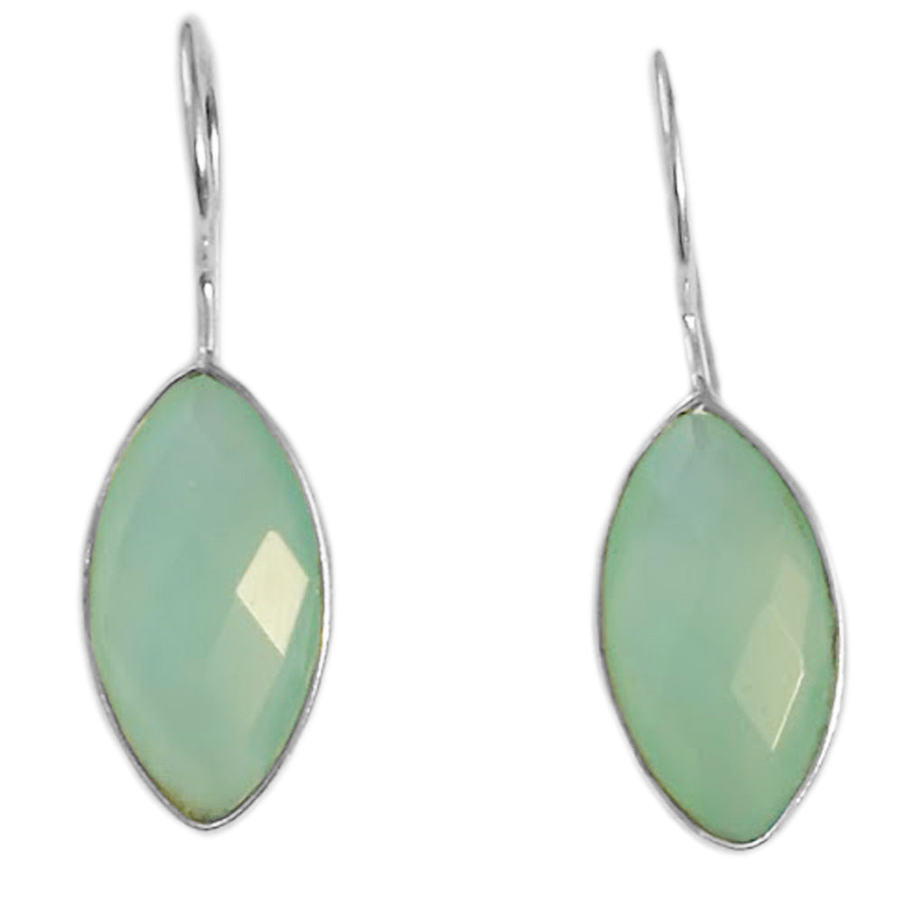 Boucles d’oreilles pendantes calcédoine verte en argent massif 925