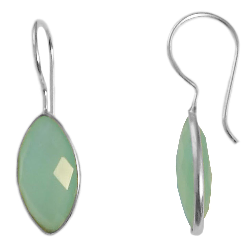 Boucles d’oreilles pendantes calcédoine verte en argent massif 925