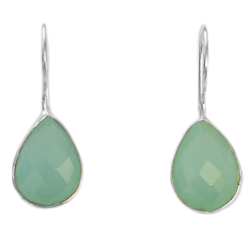 Boucles d’oreilles pendantes calcédoine verte en argent massif 925