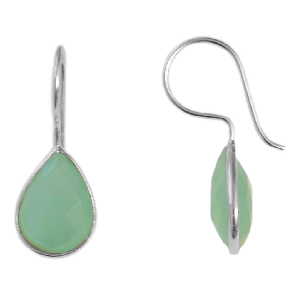 Boucles d’oreilles pendantes calcédoine verte en argent massif 925