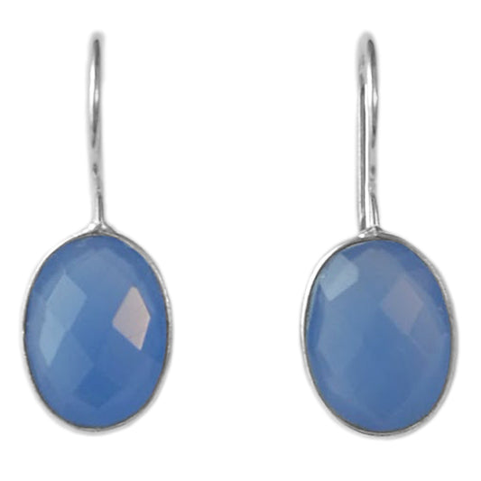 Boucles d’oreilles calcédoine bleue en argent massif 925