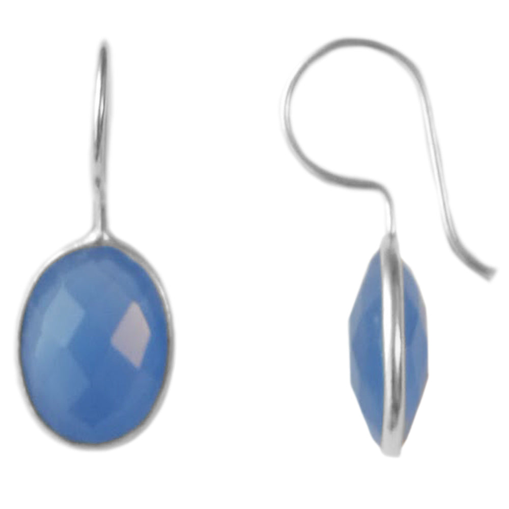 Boucles d’oreilles calcédoine bleue en argent massif 925