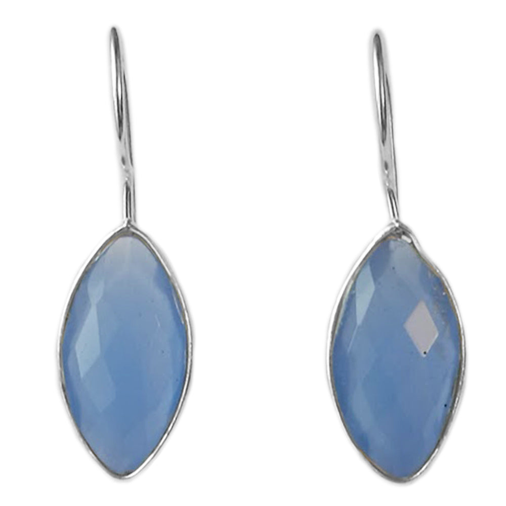 Boucles d’oreilles pendantes calcédoine bleue en argent massif 925