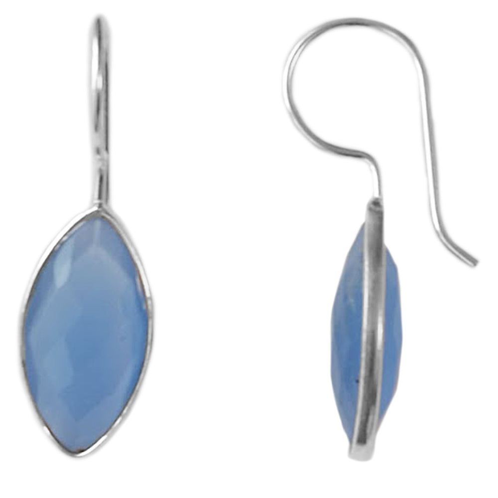 Boucles d’oreilles pendantes calcédoine bleue en argent massif 925