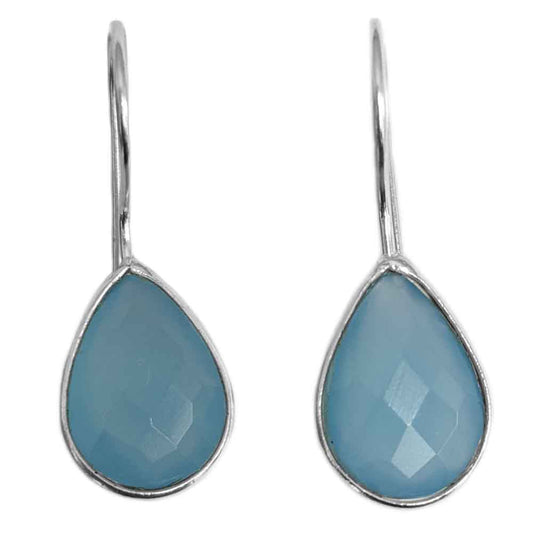 Boucles d’oreilles pendantes calcédoine bleue en argent massif 925