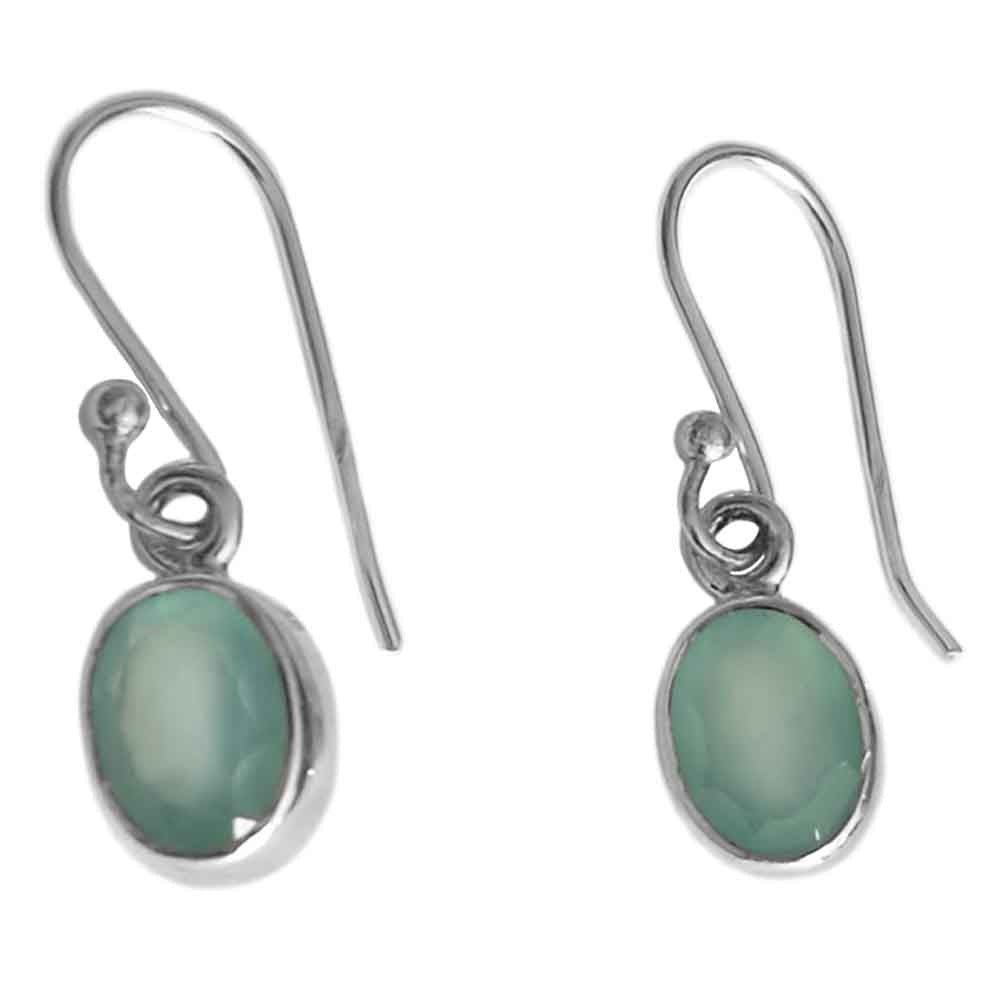 Boucles d’oreilles calcédoine verte en argent massif 925