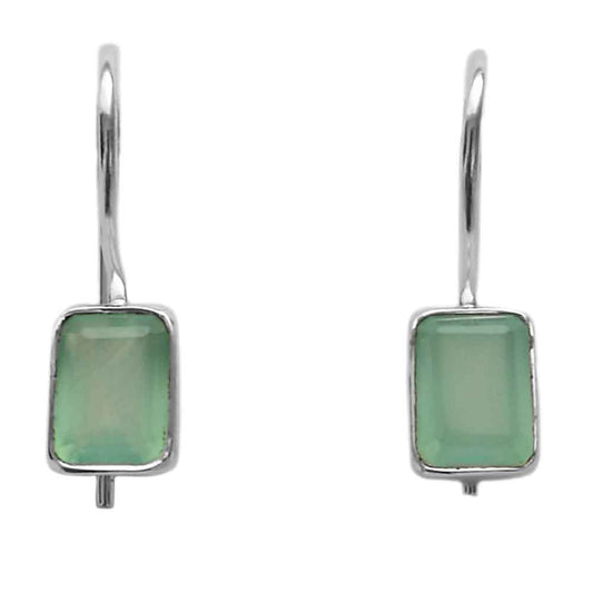 Boucles d’oreilles calcédoine verte en argent massif 925