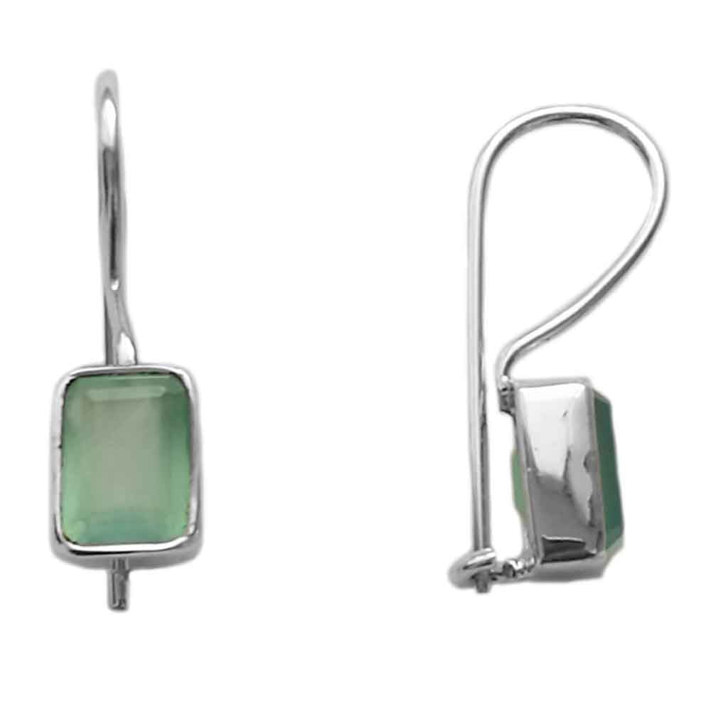 Boucles d’oreilles calcédoine verte en argent massif 925