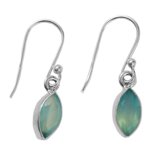 Boucles d’oreilles pendantes calcédoine verte en argent massif 925