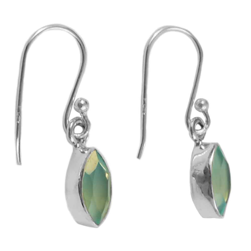 Boucles d’oreilles pendantes calcédoine verte en argent massif 925