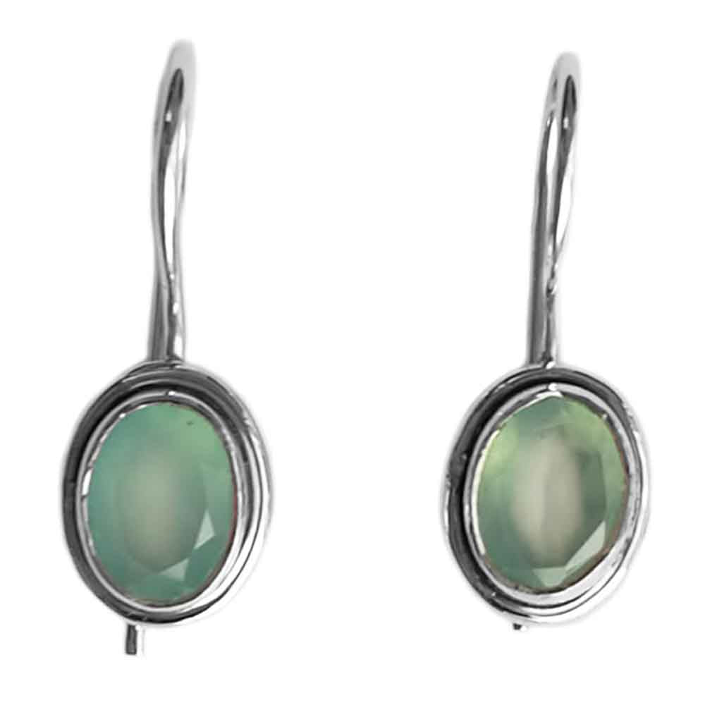 Boucles d’oreilles calcédoine verte en argent massif 925