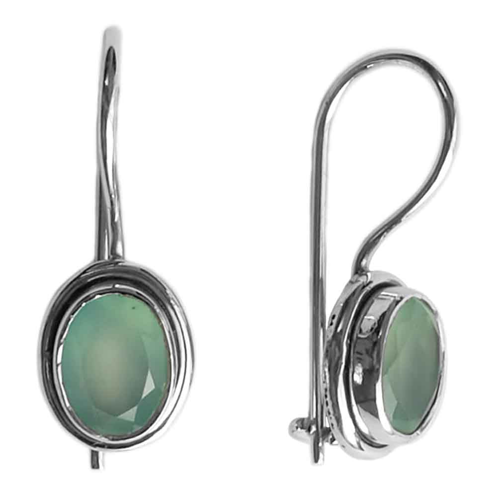 Boucles d’oreilles calcédoine verte en argent massif 925