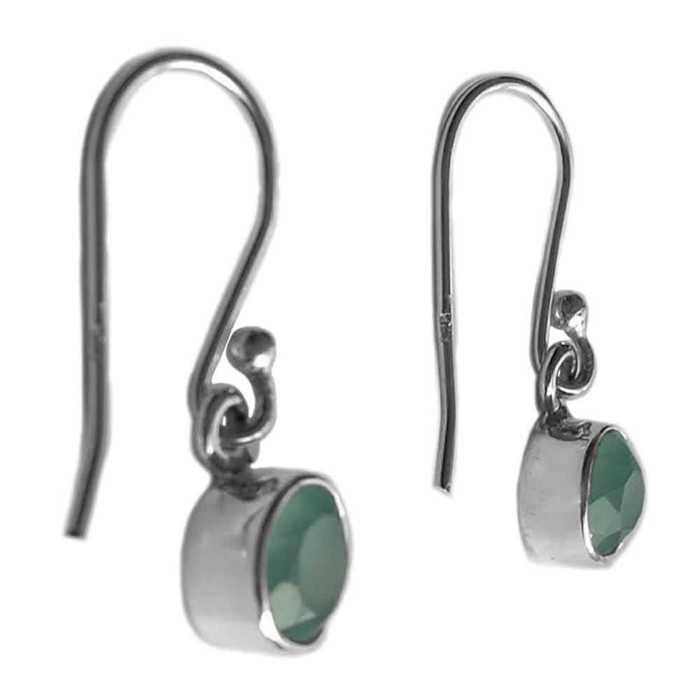 Boucles d’oreilles pendantes calcédoine aqua en argent massif 925