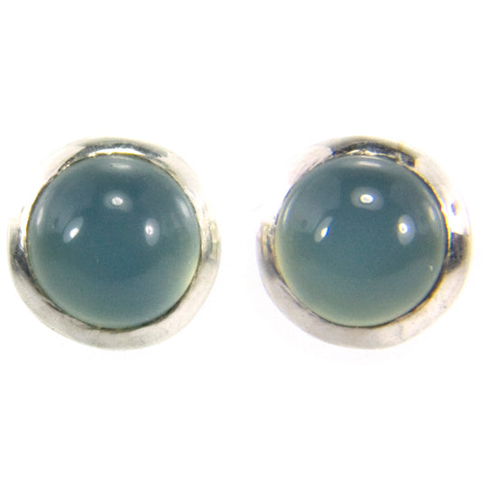 Blue chalcedony sterling silver ear studs