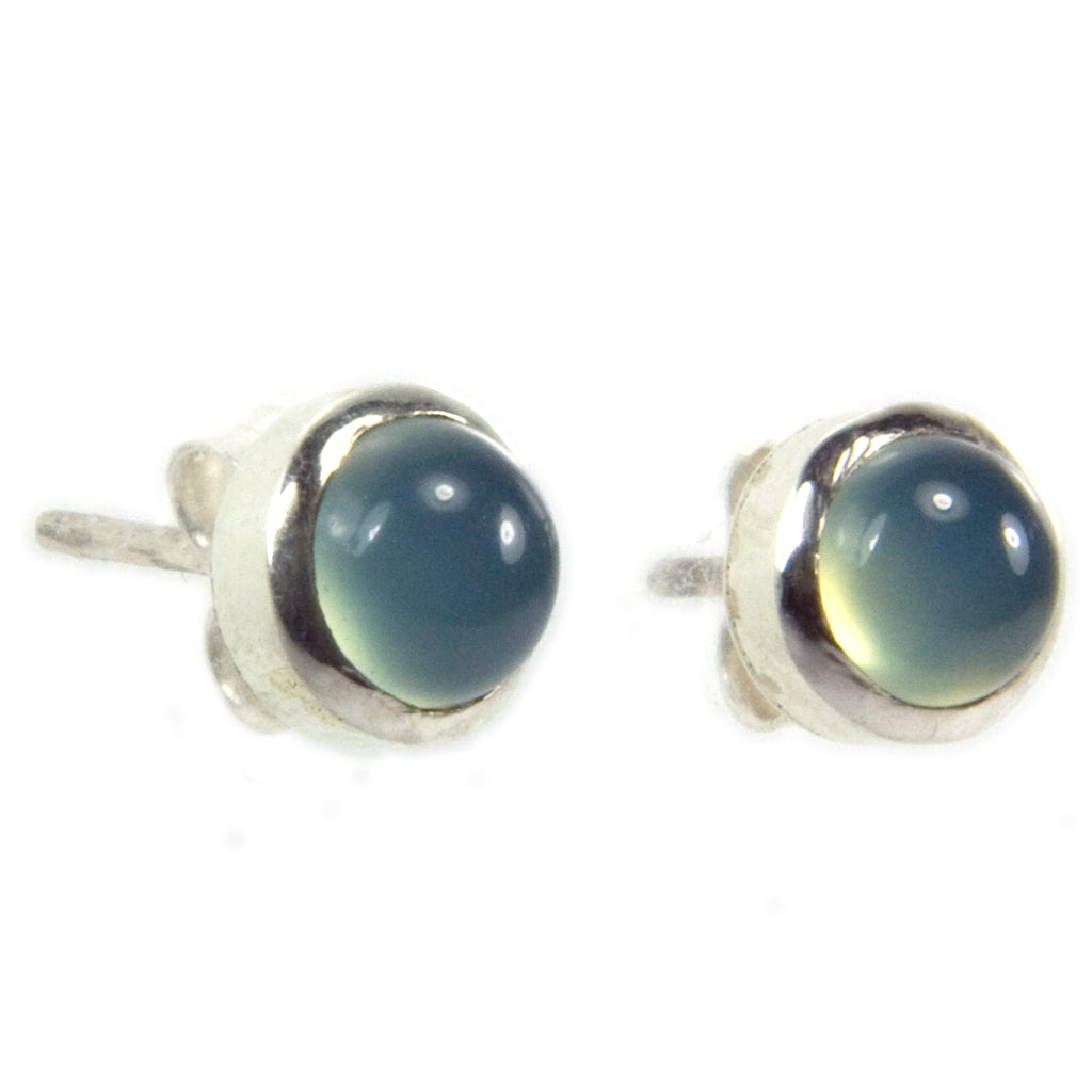 Blue chalcedony sterling silver ear studs