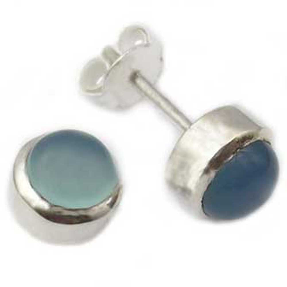 Blue chalcedony sterling silver ear studs