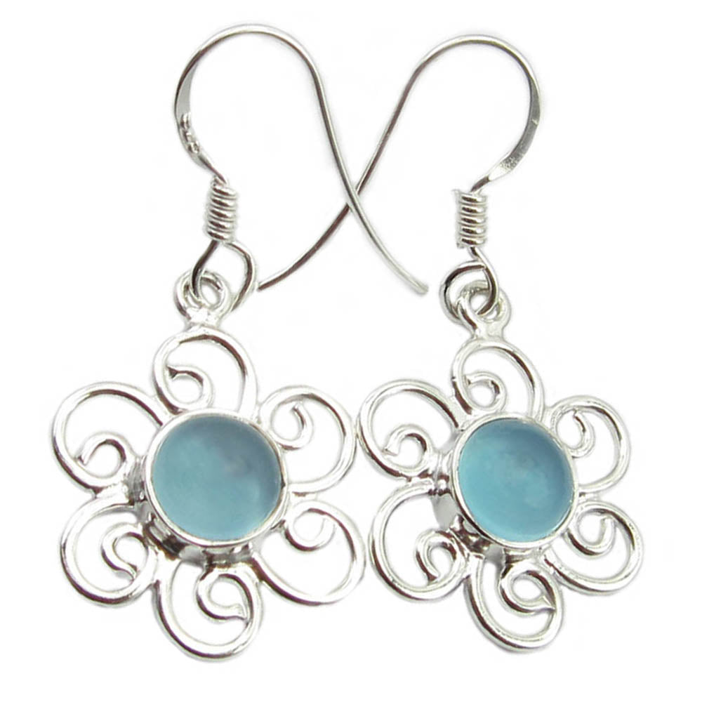 Boucles d’oreilles pendantes calcédoine aqua en argent massif 925