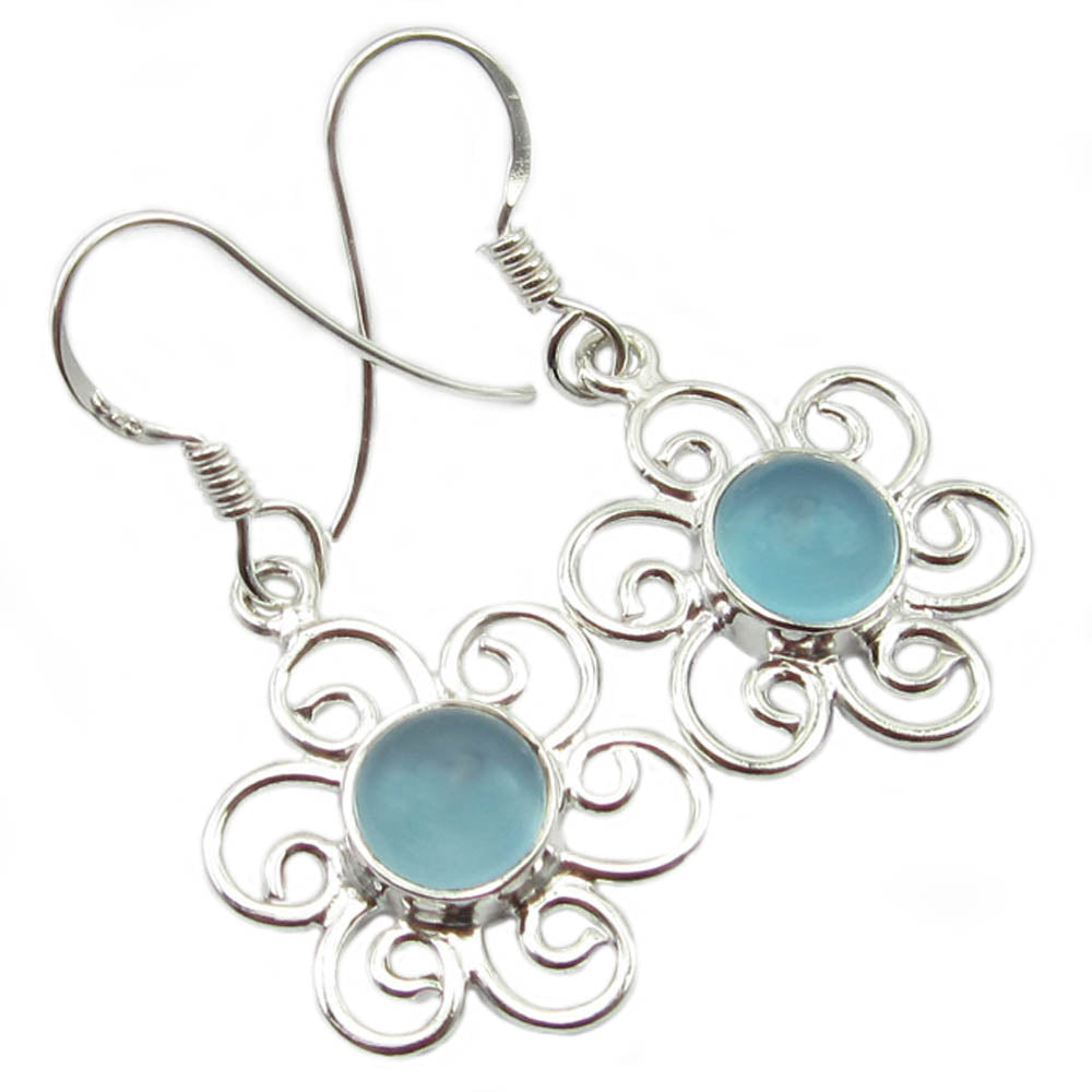 Boucles d’oreilles pendantes calcédoine aqua en argent massif 925