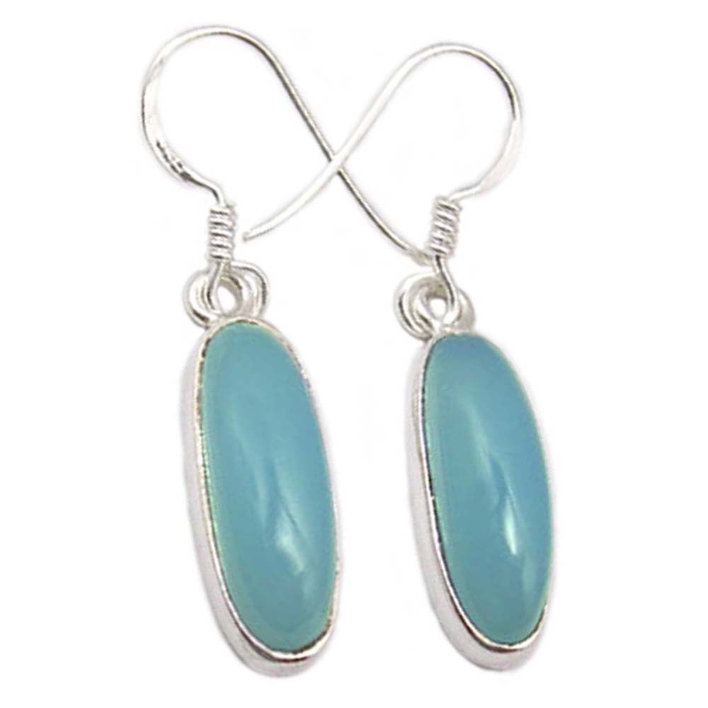 Boucles d’oreilles pendantes calcédoine bleue en argent massif 925