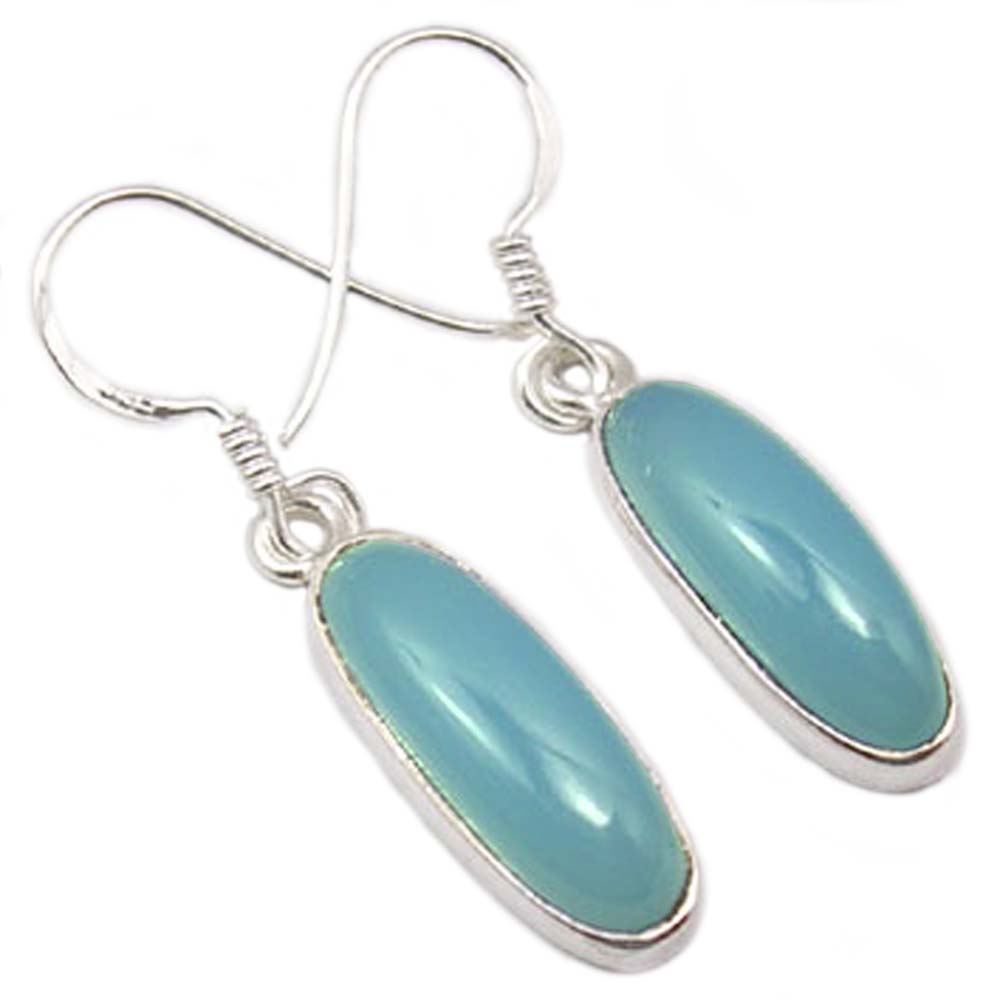 Boucles d’oreilles pendantes calcédoine bleue en argent massif 925