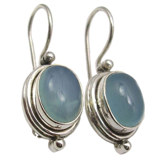 Boucles d’oreilles calcédoine bleue en argent massif 925