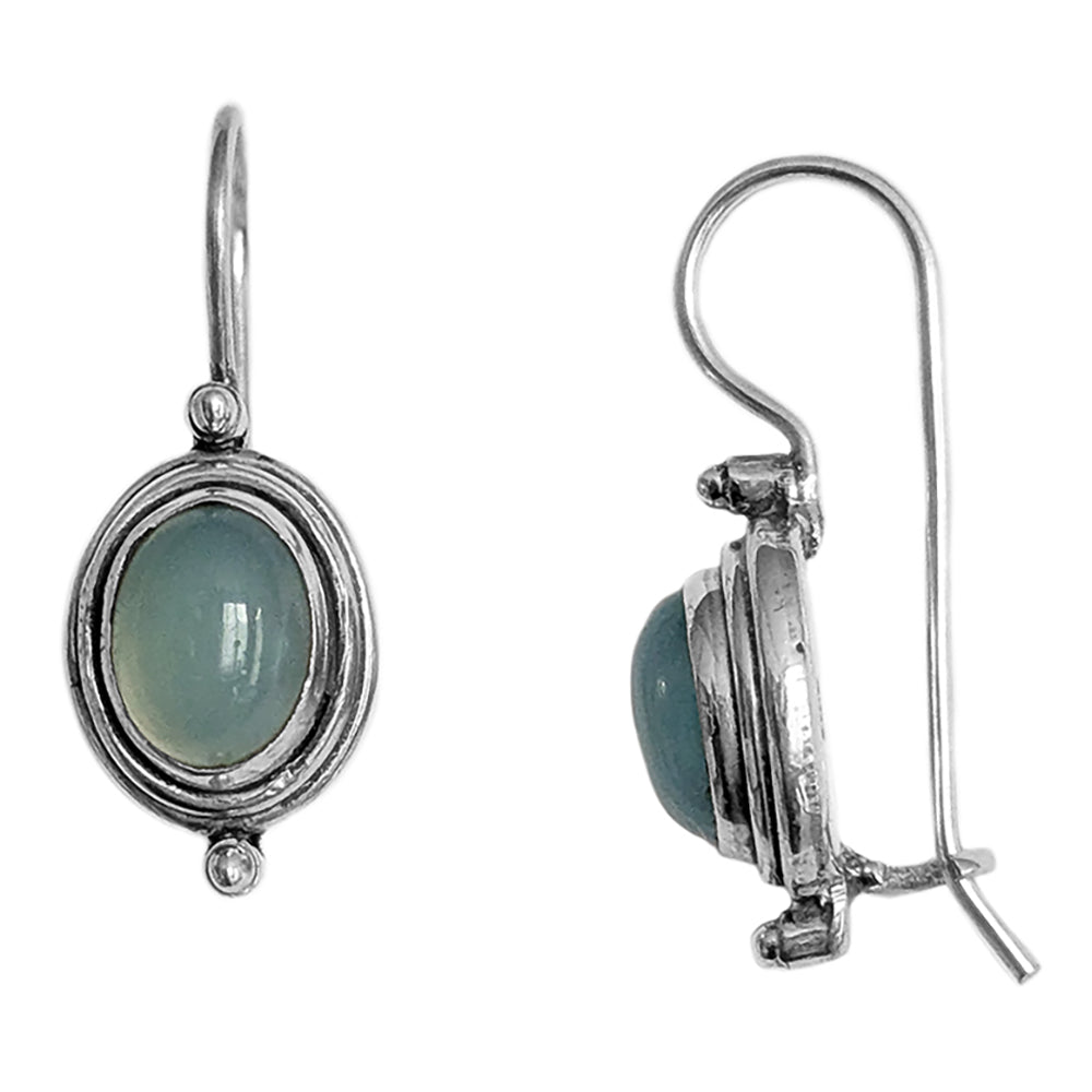 Boucles d’oreilles calcédoine bleue en argent massif 925